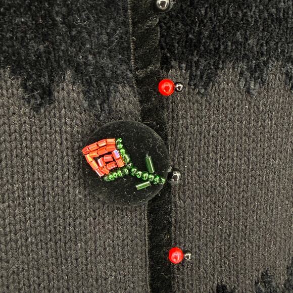 Jack B Quick Floral Beaded Cardigan Sweater Size Petite Small Animal Print Trim - Picture 2 of 8